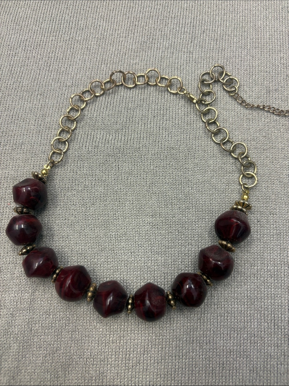 Gold Chain Necklace with Burgundy Beads